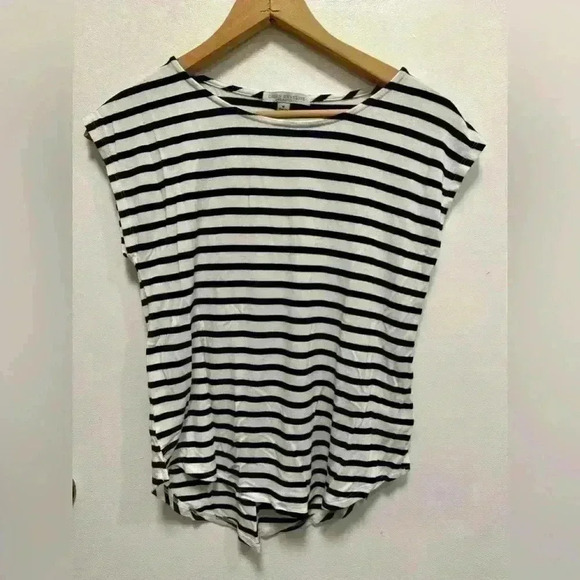 Green Envelope Stripes Cap-sleeved Shirt Size Medium - Picture 1 of 6